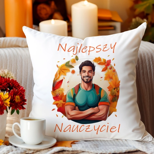 PODUSZKA 40x40 DZIEŃ NAUCZYCIELA WYCHOWAWCA PREZENT NAUCZYCIEL JASIEK NAUCZYCIELKA WF GEOGRAFI