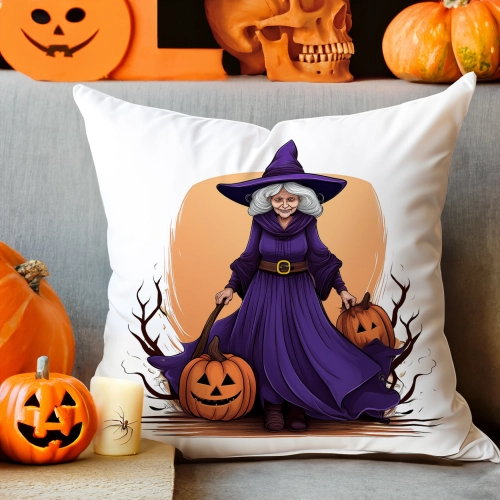 POSZEWKA DEKORACYJNA 40x40 JASIEK OZDOBNA HALLOWEENOWA HALLOWEEN DYNIA CZAROWNICA WIEDŹMA NIETOPERZE
