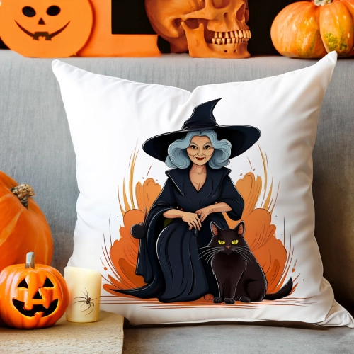 POSZEWKA DEKORACYJNA 40x40 JASIEK OZDOBNA HALLOWEENOWA HALLOWEEN DYNIA CZAROWNICA WIEDŹMA NIETOPERZE