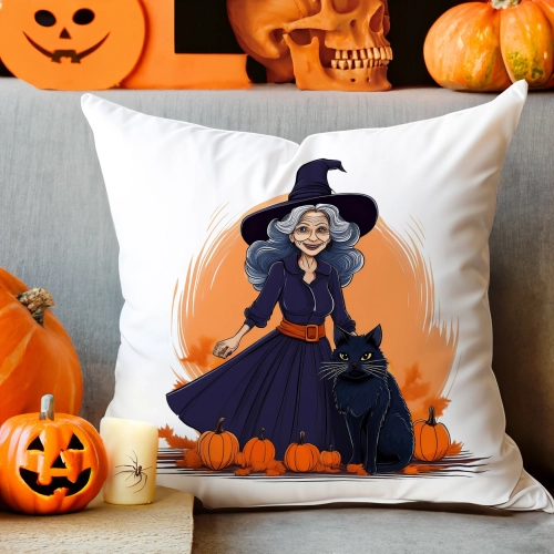 POSZEWKA DEKORACYJNA 40x40 JASIEK OZDOBNA HALLOWEENOWA HALLOWEEN DYNIA CZAROWNICA WIEDŹMA NIETOPERZE