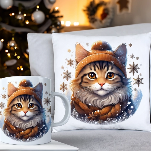 ŚWIĄTECZNY KOMPLET PODUSZKA 40x40 I KUBEK NA ŚWIĘTA MIKOŁAJ RENIFER PREZENT