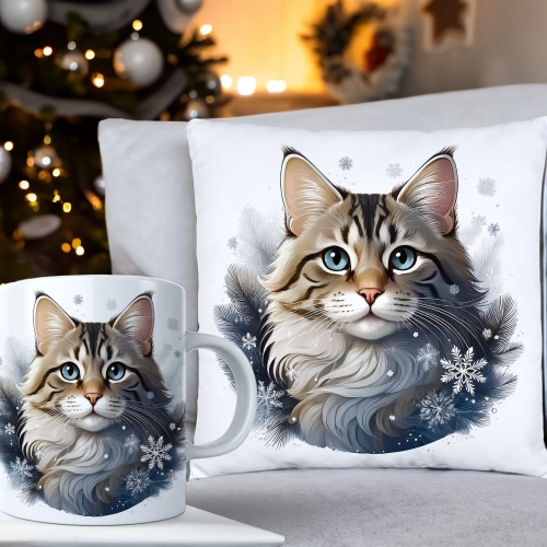 ŚWIĄTECZNY KOMPLET PODUSZKA 40x40 I KUBEK NA ŚWIĘTA MIKOŁAJ RENIFER PREZENT