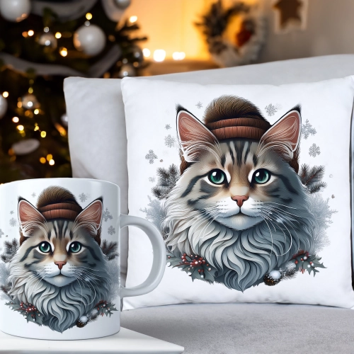 ŚWIĄTECZNY KOMPLET PODUSZKA 40x40 I KUBEK NA ŚWIĘTA MIKOŁAJ RENIFER PREZENT