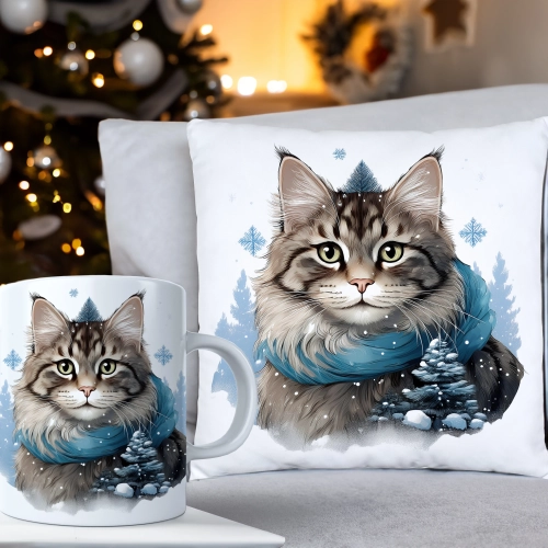 ŚWIĄTECZNY KOMPLET PODUSZKA 40x40 I KUBEK NA ŚWIĘTA MIKOŁAJ RENIFER PREZENT