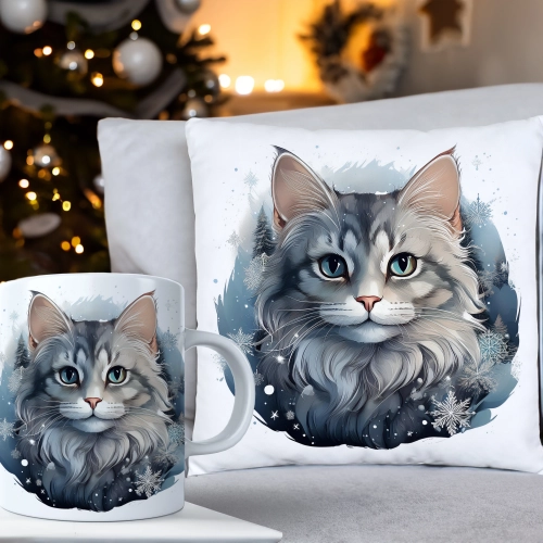 ŚWIĄTECZNY KOMPLET PODUSZKA 40x40 I KUBEK NA ŚWIĘTA MIKOŁAJ RENIFER PREZENT