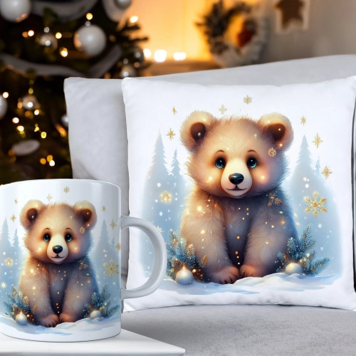 ŚWIĄTECZNY KOMPLET PODUSZKA 40x40 I KUBEK NA ŚWIĘTA MIKOŁAJ RENIFER PREZENT