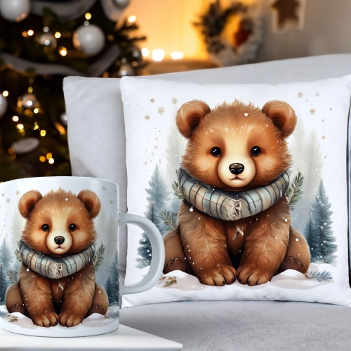 ŚWIĄTECZNY KOMPLET PODUSZKA 40x40 I KUBEK NA ŚWIĘTA MIKOŁAJ RENIFER PREZENT