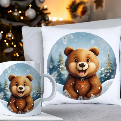 ŚWIĄTECZNY KOMPLET PODUSZKA 40x40 I KUBEK NA ŚWIĘTA MIKOŁAJ RENIFER PREZENT