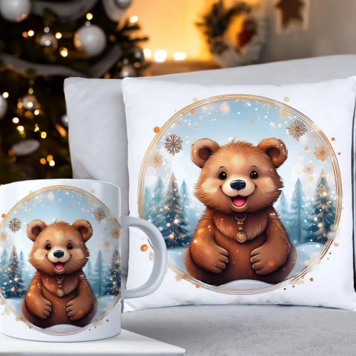 ŚWIĄTECZNY KOMPLET PODUSZKA 40x40 I KUBEK NA ŚWIĘTA MIKOŁAJ RENIFER PREZENT