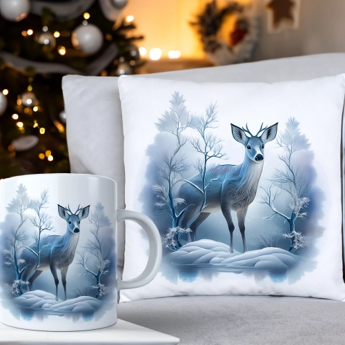 ŚWIĄTECZNY KOMPLET PODUSZKA 40x40 I KUBEK NA ŚWIĘTA MIKOŁAJ RENIFER PREZENT