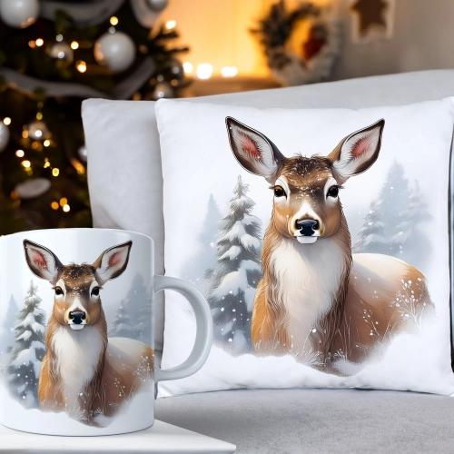 ŚWIĄTECZNY KOMPLET PODUSZKA 40x40 I KUBEK NA ŚWIĘTA MIKOŁAJ RENIFER PREZENT