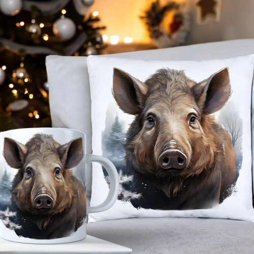 ŚWIĄTECZNY KOMPLET PODUSZKA 40x40 I KUBEK NA ŚWIĘTA MIKOŁAJ RENIFER PREZENT