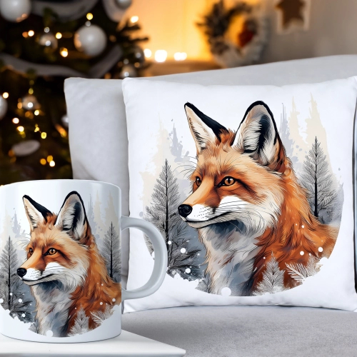 ŚWIĄTECZNY KOMPLET PODUSZKA 40x40 I KUBEK NA ŚWIĘTA MIKOŁAJ RENIFER PREZENT