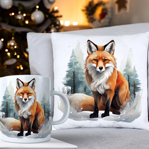 ŚWIĄTECZNY KOMPLET PODUSZKA 40x40 I KUBEK NA ŚWIĘTA MIKOŁAJ RENIFER PREZENT