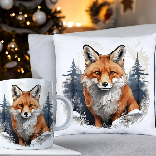 ŚWIĄTECZNY KOMPLET PODUSZKA 40x40 I KUBEK NA ŚWIĘTA MIKOŁAJ RENIFER PREZENT