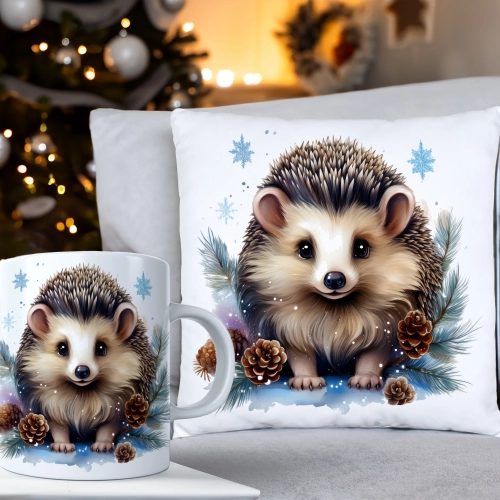 ŚWIĄTECZNY KOMPLET PODUSZKA 40x40 I KUBEK NA ŚWIĘTA MIKOŁAJ RENIFER PREZENT