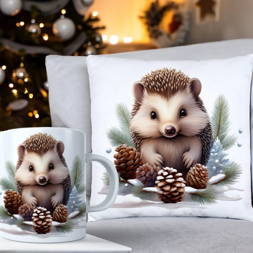 ŚWIĄTECZNY KOMPLET PODUSZKA 40x40 I KUBEK NA ŚWIĘTA MIKOŁAJ RENIFER PREZENT