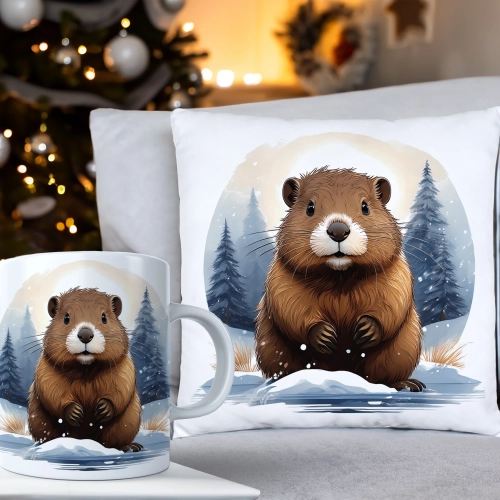 ŚWIĄTECZNY KOMPLET PODUSZKA 40x40 I KUBEK NA ŚWIĘTA MIKOŁAJ RENIFER PREZENT