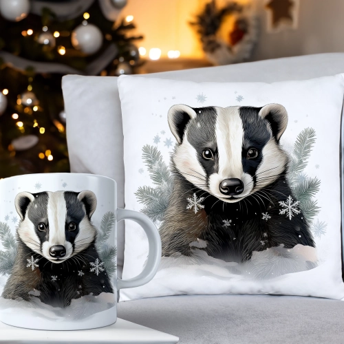 ŚWIĄTECZNY KOMPLET PODUSZKA 40x40 I KUBEK NA ŚWIĘTA MIKOŁAJ RENIFER PREZENT