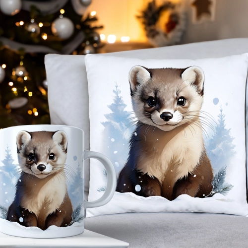 ŚWIĄTECZNY KOMPLET PODUSZKA 40x40 I KUBEK NA ŚWIĘTA MIKOŁAJ RENIFER PREZENT