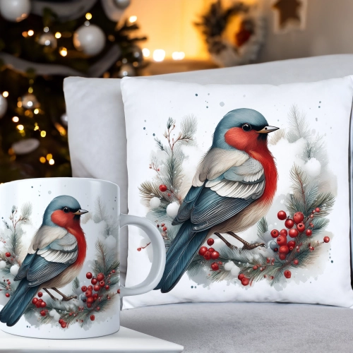 ŚWIĄTECZNY KOMPLET PODUSZKA 40x40 I KUBEK NA ŚWIĘTA MIKOŁAJ RENIFER PREZENT