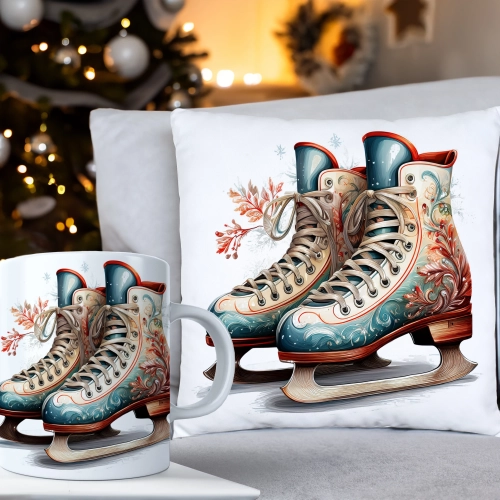 ŚWIĄTECZNY KOMPLET PODUSZKA 40x40 I KUBEK NA ŚWIĘTA MIKOŁAJ RENIFER PREZENT