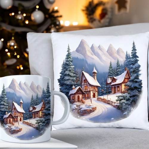 ŚWIĄTECZNY KOMPLET PODUSZKA 40x40 I KUBEK NA ŚWIĘTA MIKOŁAJ RENIFER PREZENT