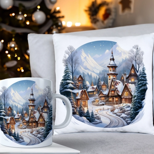 ŚWIĄTECZNY KOMPLET PODUSZKA 40x40 I KUBEK NA ŚWIĘTA MIKOŁAJ RENIFER PREZENT