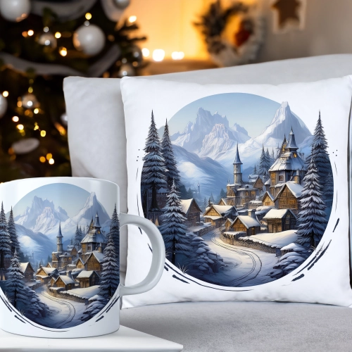 ŚWIĄTECZNY KOMPLET PODUSZKA 40x40 I KUBEK NA ŚWIĘTA MIKOŁAJ RENIFER PREZENT