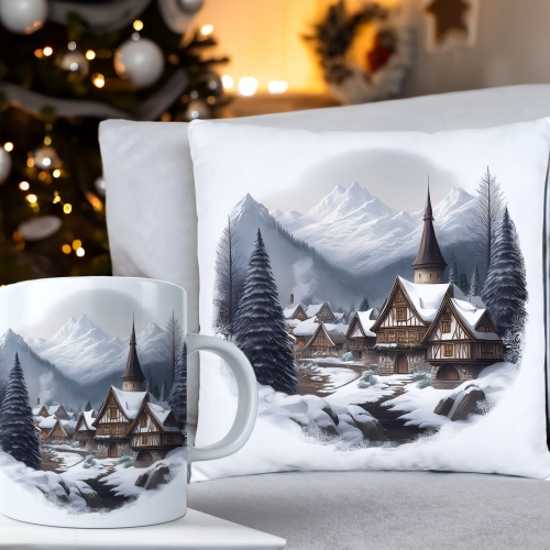 ŚWIĄTECZNY KOMPLET PODUSZKA 40x40 I KUBEK NA ŚWIĘTA MIKOŁAJ RENIFER PREZENT