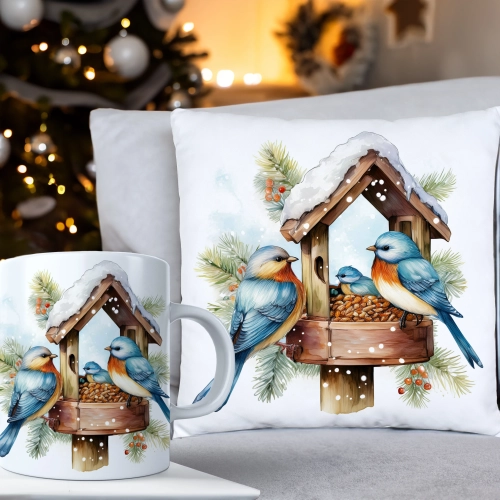 ŚWIĄTECZNY KOMPLET PODUSZKA 40x40 I KUBEK NA ŚWIĘTA MIKOŁAJ RENIFER PREZENT