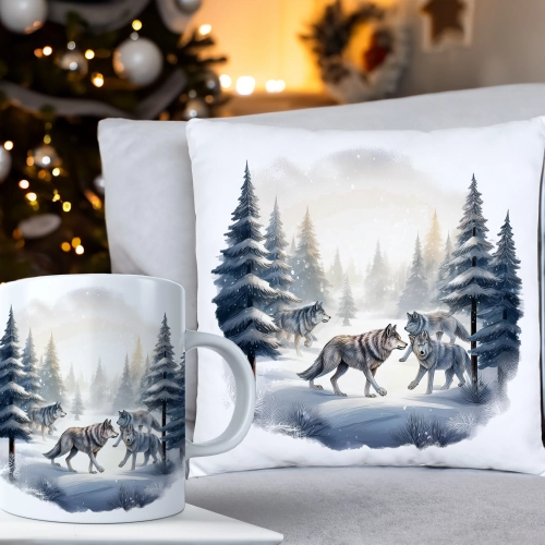 ŚWIĄTECZNY KOMPLET PODUSZKA 40x40 I KUBEK NA ŚWIĘTA MIKOŁAJ RENIFER PREZENT