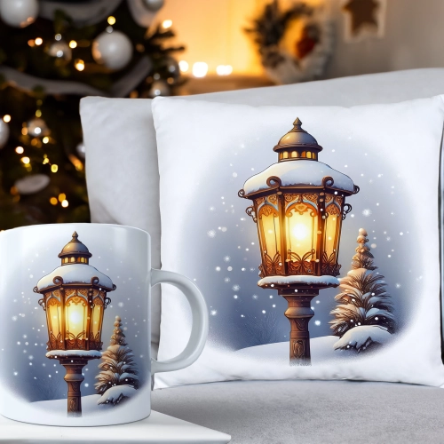 ŚWIĄTECZNY KOMPLET PODUSZKA 40x40 I KUBEK NA ŚWIĘTA MIKOŁAJ RENIFER PREZENT