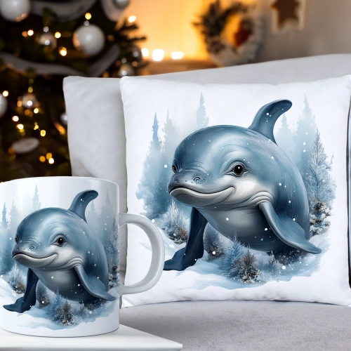 ŚWIĄTECZNY KOMPLET PODUSZKA 40x40 I KUBEK NA ŚWIĘTA MIKOŁAJ RENIFER PREZENT