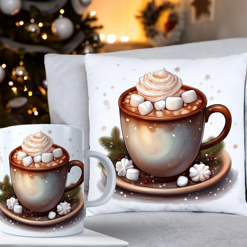 ŚWIĄTECZNY KOMPLET PODUSZKA 40x40 I KUBEK NA ŚWIĘTA MIKOŁAJ RENIFER PREZENT