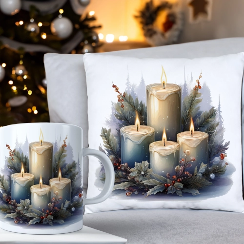 ŚWIĄTECZNY KOMPLET PODUSZKA 40x40 I KUBEK NA ŚWIĘTA MIKOŁAJ RENIFER PREZENT