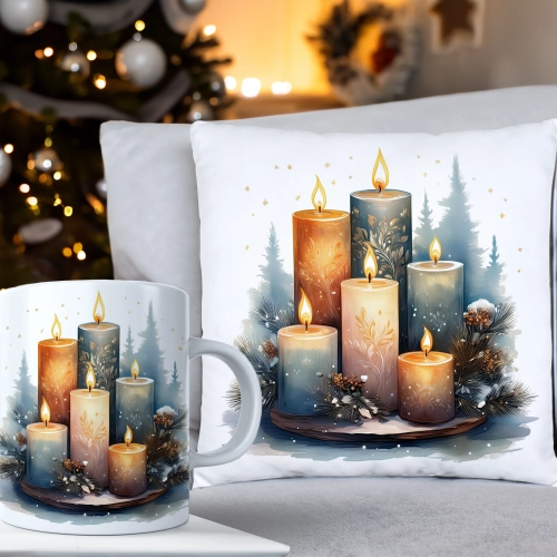 ŚWIĄTECZNY KOMPLET PODUSZKA 40x40 I KUBEK NA ŚWIĘTA MIKOŁAJ RENIFER PREZENT