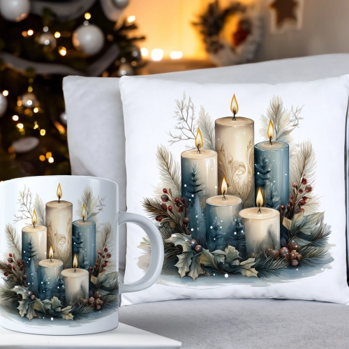 ŚWIĄTECZNY KOMPLET PODUSZKA 40x40 I KUBEK NA ŚWIĘTA MIKOŁAJ RENIFER PREZENT