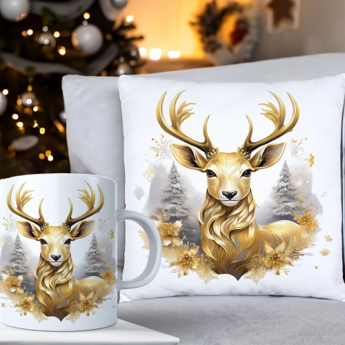 ŚWIĄTECZNY KOMPLET PODUSZKA 40x40 I KUBEK NA ŚWIĘTA MIKOŁAJ RENIFER PREZENT