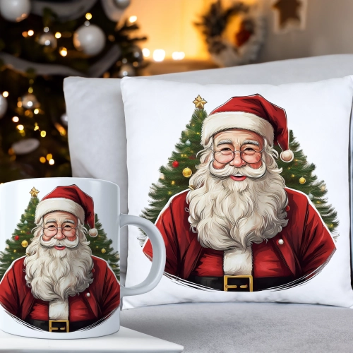 ŚWIĄTECZNY KOMPLET PODUSZKA 40x40 I KUBEK NA ŚWIĘTA MIKOŁAJ RENIFER PREZENT