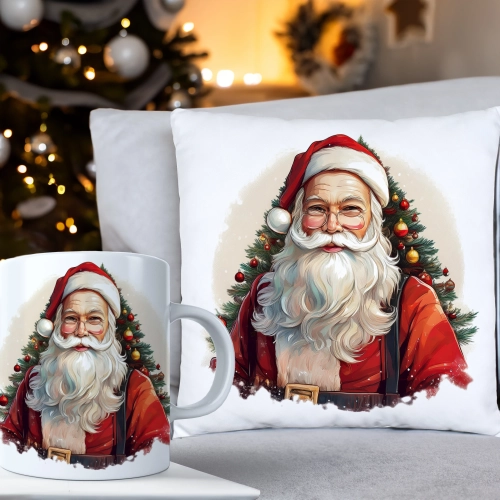 ŚWIĄTECZNY KOMPLET PODUSZKA 40x40 I KUBEK NA ŚWIĘTA MIKOŁAJ RENIFER PREZENT