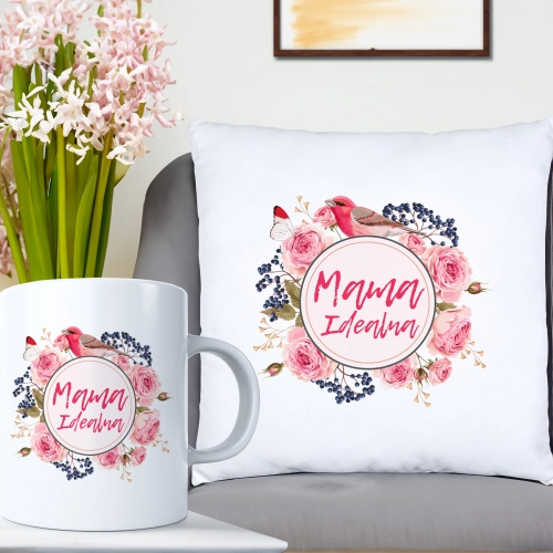 KOMPLET DLA MAMY PODUSZKA 40X40CM + KUBEK 330ml NA PREZENT DZIEŃ MATKI MAMA