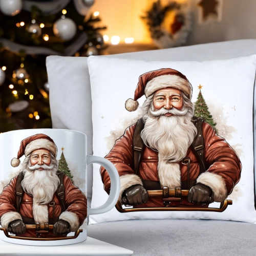 ŚWIĄTECZNY KOMPLET PODUSZKA 40x40 I KUBEK NA ŚWIĘTA MIKOŁAJ RENIFER PREZENT
