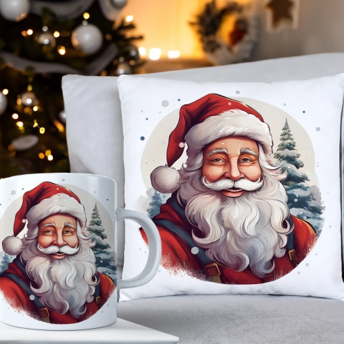 ŚWIĄTECZNY KOMPLET PODUSZKA 40x40 I KUBEK NA ŚWIĘTA MIKOŁAJ RENIFER PREZENT