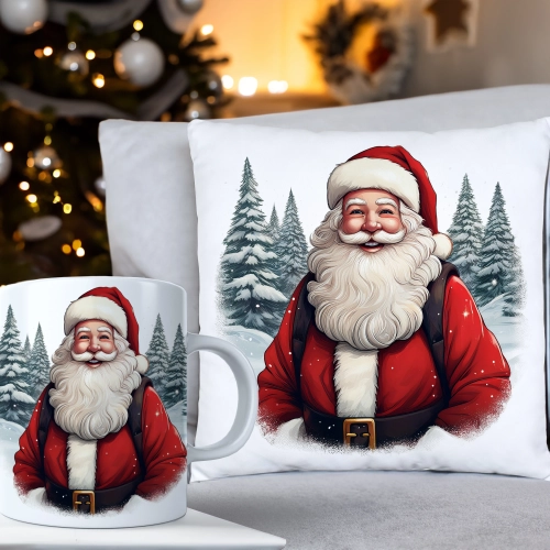 ŚWIĄTECZNY KOMPLET PODUSZKA 40x40 I KUBEK NA ŚWIĘTA MIKOŁAJ RENIFER PREZENT
