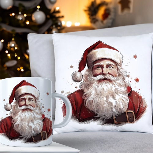 ŚWIĄTECZNY KOMPLET PODUSZKA 40x40 I KUBEK NA ŚWIĘTA MIKOŁAJ RENIFER PREZENT