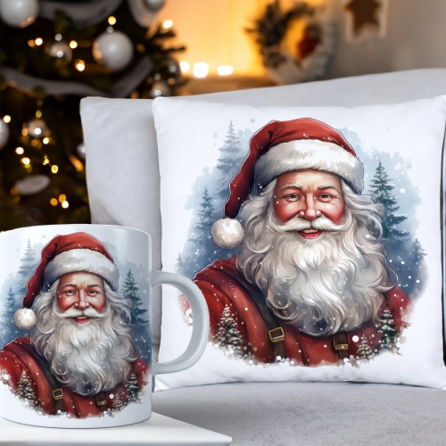 ŚWIĄTECZNY KOMPLET PODUSZKA 40x40 I KUBEK NA ŚWIĘTA MIKOŁAJ RENIFER PREZENT