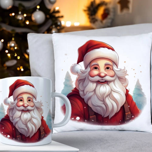 ŚWIĄTECZNY KOMPLET PODUSZKA 40x40 I KUBEK NA ŚWIĘTA MIKOŁAJ RENIFER PREZENT