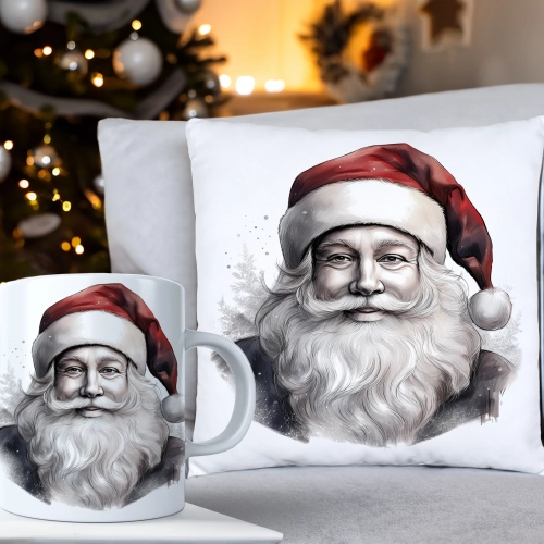 ŚWIĄTECZNY KOMPLET PODUSZKA 40x40 I KUBEK NA ŚWIĘTA MIKOŁAJ RENIFER PREZENT