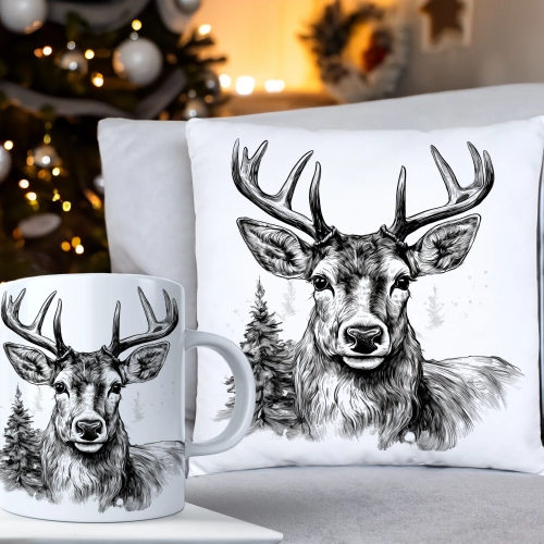 ŚWIĄTECZNY KOMPLET PODUSZKA 40x40 I KUBEK NA ŚWIĘTA MIKOŁAJ RENIFER PREZENT